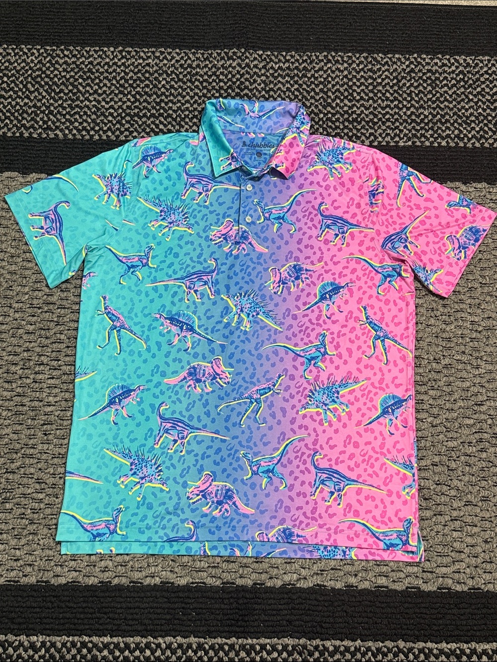 Chubbies Dino Delight Performance Polo Shirt XL Golf Stretch Casual Novelty